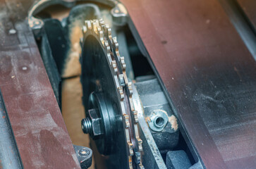 Installing circular saw on a circular saw in workshop