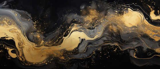 Fototapeta na wymiar Abstract marble ink backgroundpainted with gold and black paint