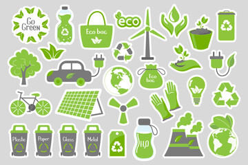 Big set of ecology icons. Collection of flat design eco concepts. Icons, stickers, vector