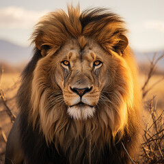 Majestic Lion Roaming Freely in the African Wilderness - obrazy, fototapety, plakaty
