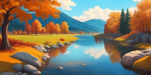 Beautiful fall landscape. AI generated illustration