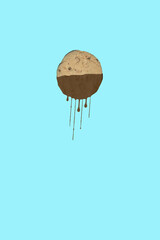 Painted melted cookies on blue background. Minimal food concept.