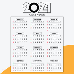 2024 Calendar Planner Template. Vector layout of a wall or desk simple calendar, Simple planner design template 2024, background design