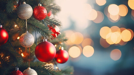 Fototapeta na wymiar Christmas tree decorated with sparkle balls
