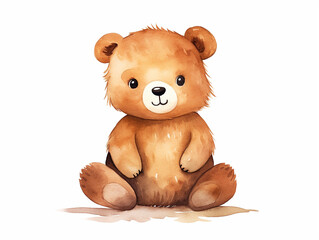 Cute bear cartoon illustration in style of watercolor on white