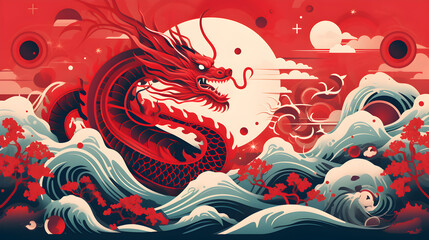 Chinese zodiac dragon. Celebration of Chinese new year 2024 illustration. Generative AI