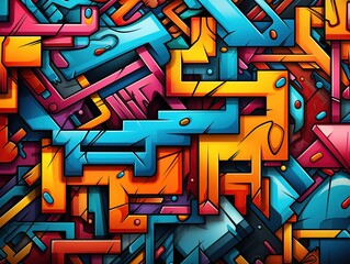 Bright graffiti geometric seamless pattern, Bright color.