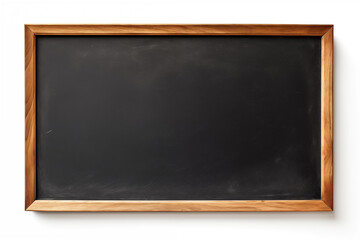 A black rectangular board with a wooden frame, hanging on a white isolate background