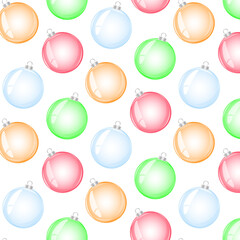 Seamless pattern color glass Christmas balls. Element of holiday decoration. Vector object for christmas design, mockup, postcard, invitation, poster, banner