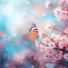abstract nature spring Background, spring flower and butterfly, photo