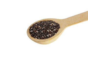 chia seed in wooden spoon,top view on transparent background,png format      