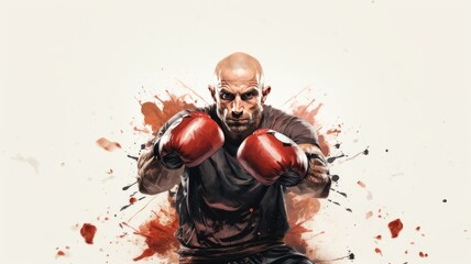 An illustration of a boxer in colorful watercolor paints, isolated on a white background - obrazy, fototapety, plakaty