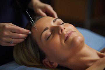 Obraz na płótnie Canvas Women having acupuncture treatment