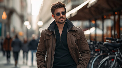 Cool Male model, Handsome Man Walking In The City - Generative Ai - Powered by Adobe
