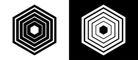 Abstract background with hexagons. Art lines design logo or icon. A black figure on a white background and an equally white figure on the black side.