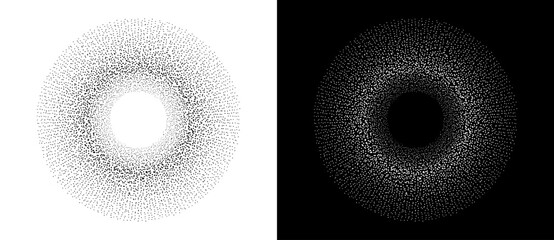 Abstract background with random dots in circle. Art design circle as logo or icon. A black figure on a white background and an equally white figure on the black side.