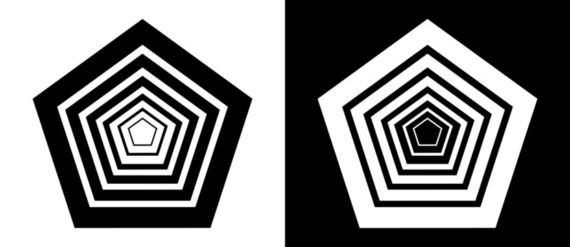 Abstract background with pentagons. Art lines design logo or icon. A black figure on a white background and an equally white figure on the black side.