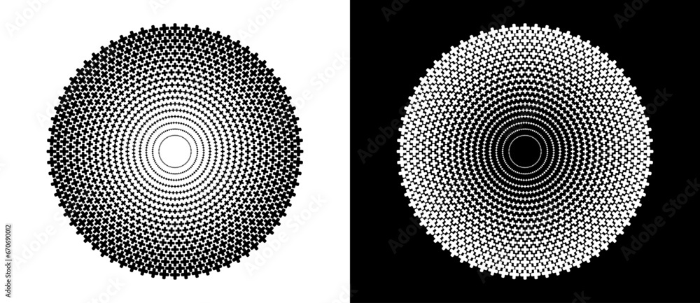 Poster abstract vector circle with halftone cross as logo or icon. black shape on a white background and th