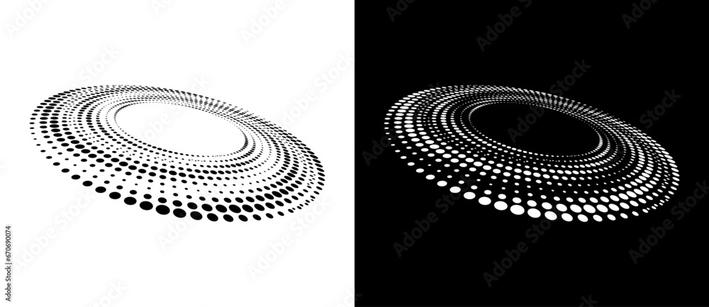 Wall mural abstract background with dots in spiral with perspective. art design circle as logo or icon. a black