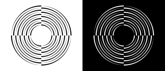 Abstract background with lines in circle. Art design spiral as logo or icon. A black figure on a white background and an equally white figure on the black side.