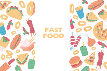 BAckground composition of fast food, drinks flat icons. restaurant or food truck Background