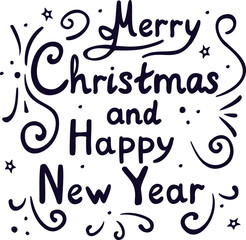 Merry Christmas and Happy New Year inscription. Holiday related lettering templates for greeting cards, decoration. Vector illustration
