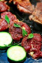 Grilled veal picatta with vegetables on the outdoor grill
