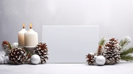 Beautiful christmas composition with blank mockup card and fir branches