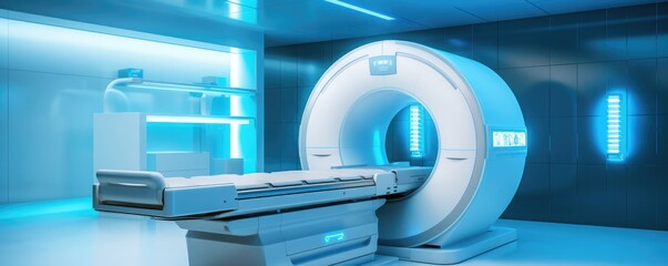 Mri or ct scan for serious medical diagnosis at modern hospital, banner panorama. Generative Ai - obrazy, fototapety, plakaty