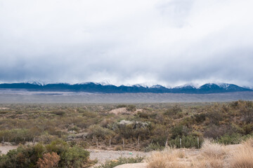 view of the plain and snow-capped Andes mountains
