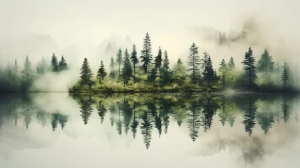 Foto auf Acrylglas Wald im Nebel misty morning on the river
