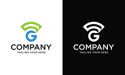 initial letter G logo. signal wave wireless audio concept.
