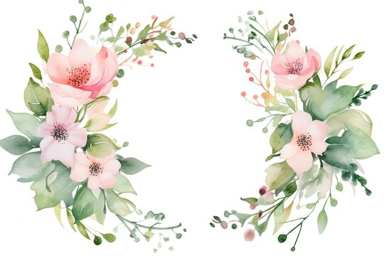 Watercolor Floral Wreaths on White Background