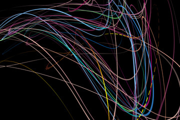 Abstract geometric illustration of doodle waves felt-tip pen with gradient on dark background. Abstract gradient background. Cover, wallpaper, flyer design.