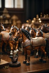 Fototapeta na wymiar wooden horses toys for christmas