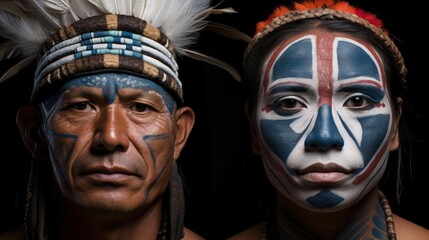 Illustration of indigenous person with paint on their face, concept of cultural diversity and ethnicities. Generative AI