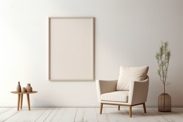 armchair in a room, interior mockup, living room mock-up, modern beige room mock up, empty wall...