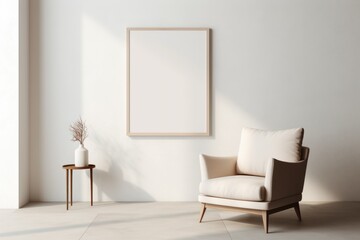 armchair in a room, interior mockup, living room mock-up, modern beige room mock up, empty wall mock-up, blank wall mockup, cosy chair mockup
