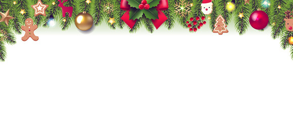 Christmas Garland And Christmas Red And Golden Ball White background