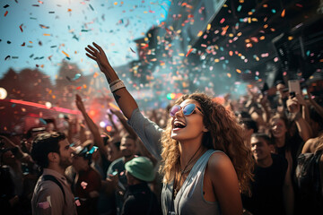 Party people enjoy concert at a outdoor summer festival