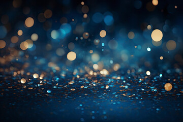 Decoration bokeh glitters background, abstract shiny backdrop with circles,modern design overlay with sparkling glimmers. Generated with AI - obrazy, fototapety, plakaty