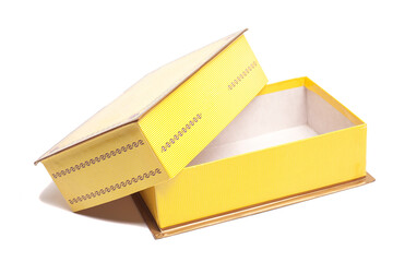 open vintage chocolate box isolated on white background