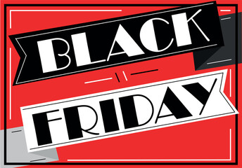 Black, white and red Black Friday offer and discount promotional image, banner details.