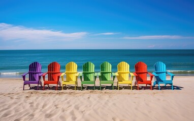 Colorful beach chairs on a sunny beach