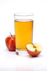 A glass of fresh apple juice with apple halves on a white background. Illustration for backgrounds, banners and other projects about healthy lifestyle.