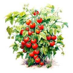 Tomato bush isolated on the transparent background PNG.