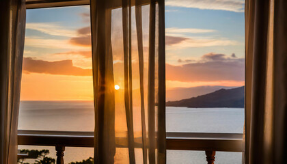 Tranquil Sunset over the Sea with Window View
