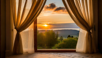 Tranquil Sunset over the Sea with Window View