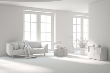 Grey interior desigh concept with furniture. 3D illustration