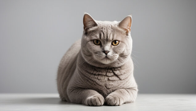 British Shorthair cat isolated on a white background. Backdrop with copy space